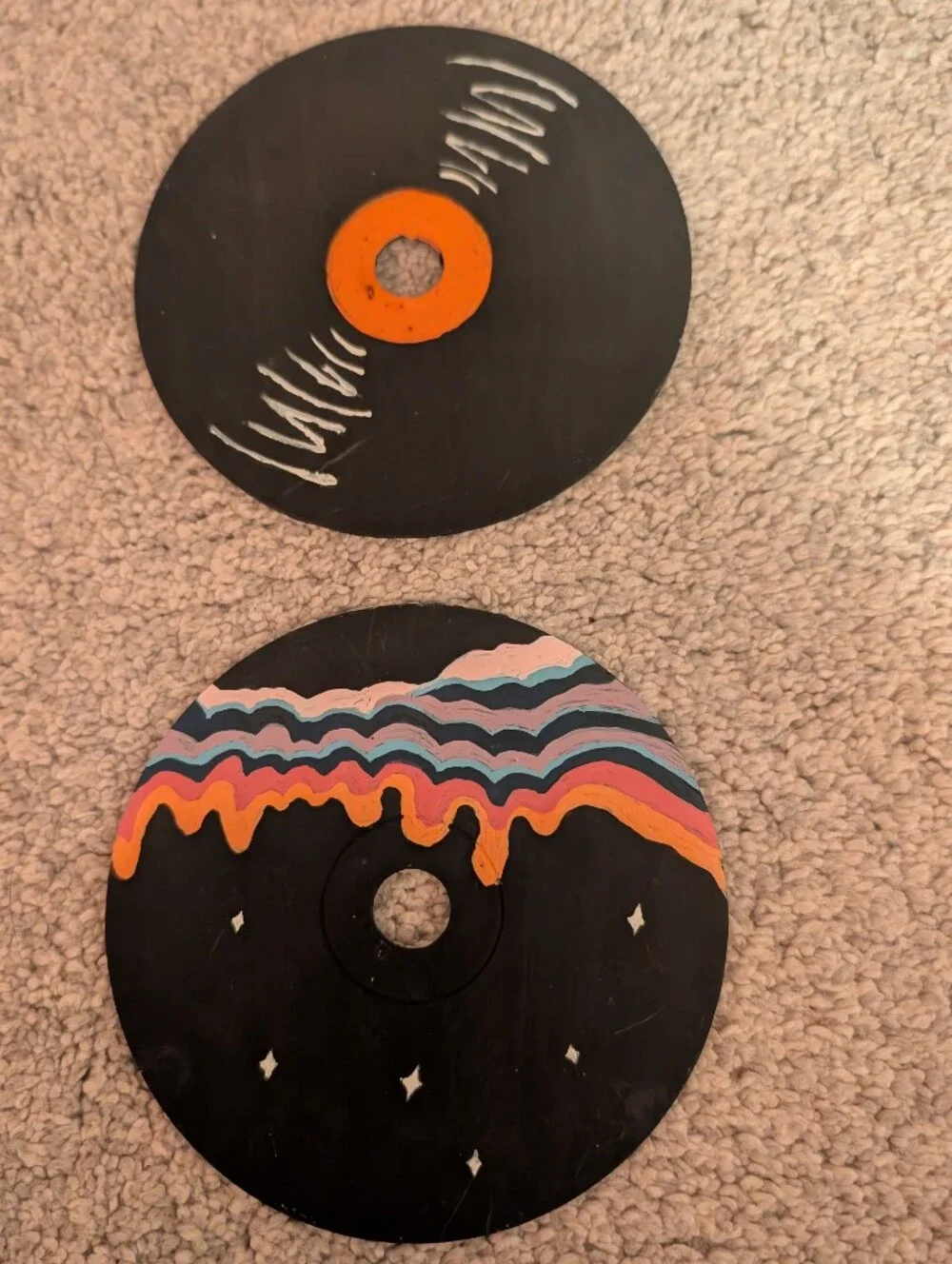 Hand-Painted Black Vinyl Wall Decor with Multicolor Drip Accent
